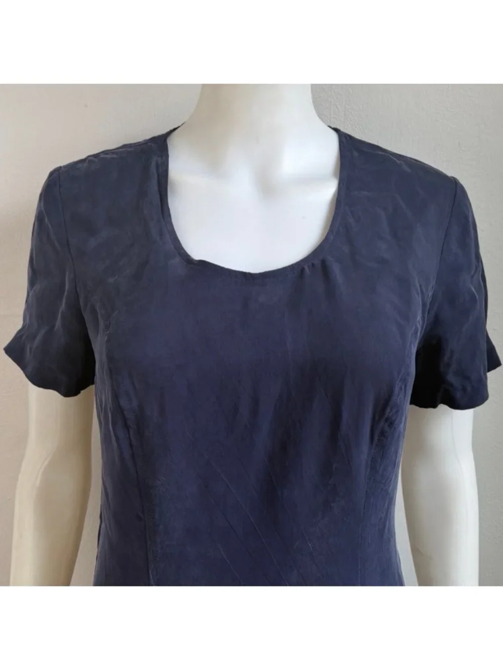 Vintage Dark Blue Dress & Top Set Size Small 90s Bember Rayon Co Ord Oufit Set